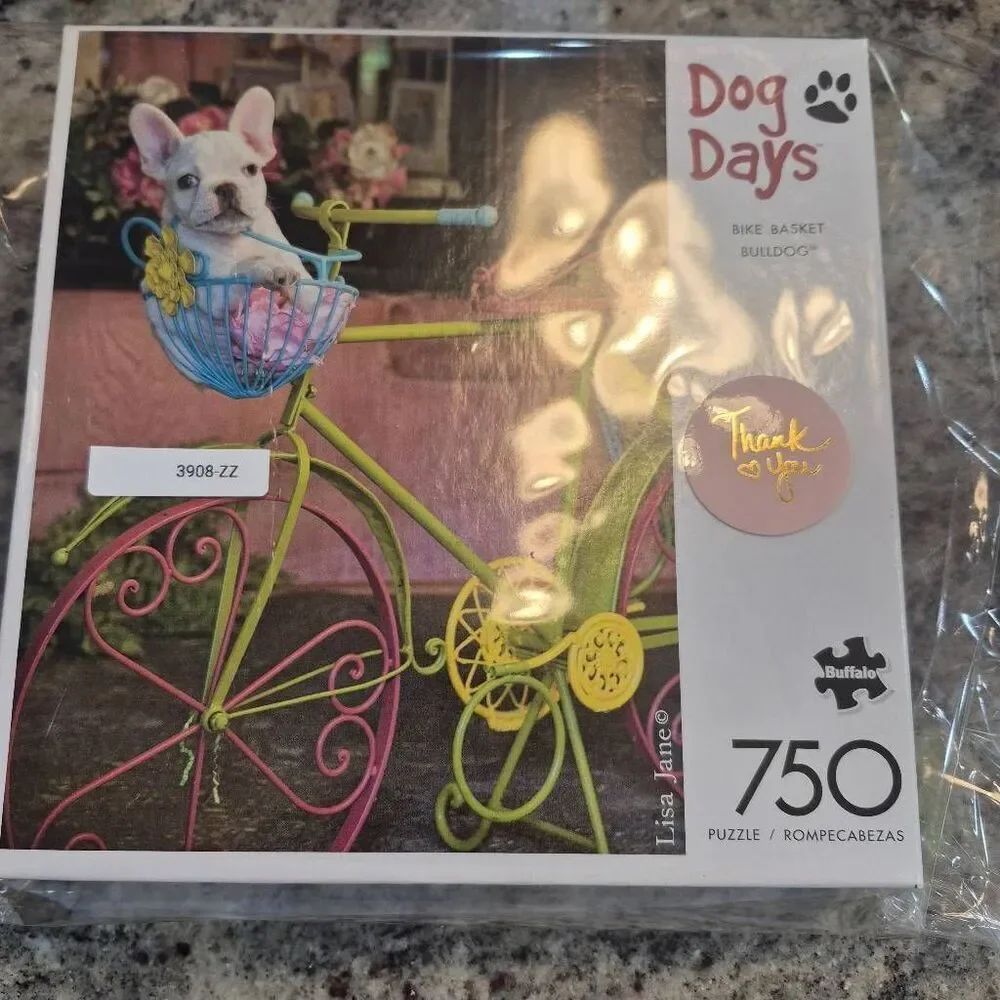 Buffalo Games Bike Basket Bulldog 750 pc Jigsaw Puzzle USED